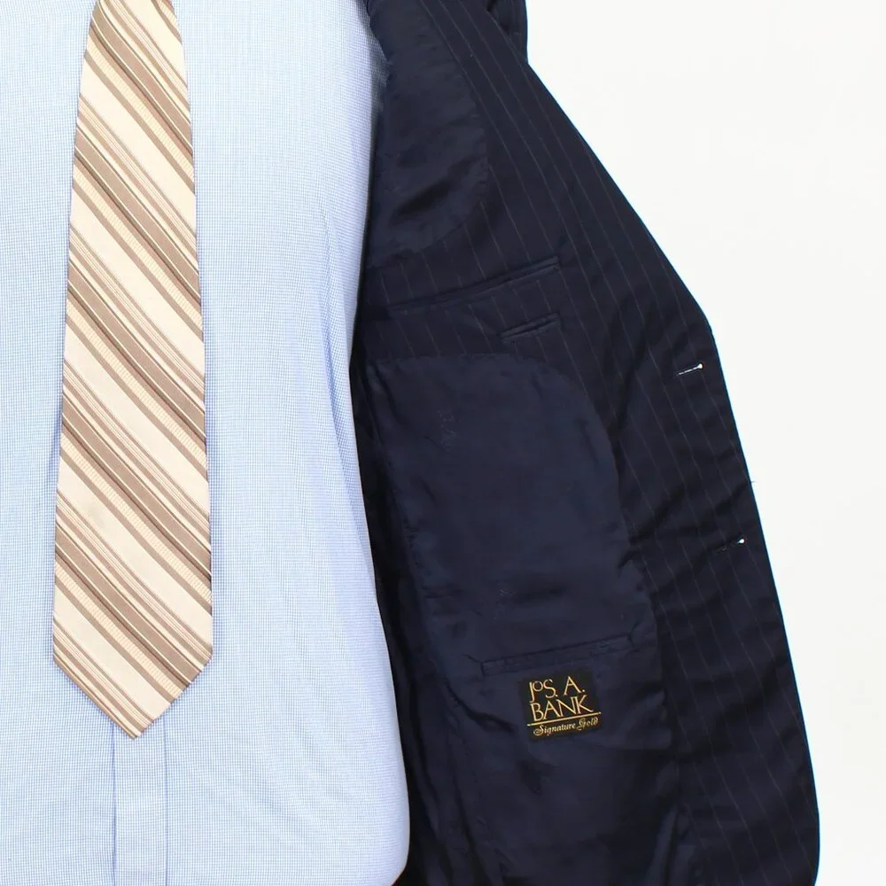 Jos. A. Bank 42R 36x31 Navy Striped Wool 2-Button Full Suit R437 - Picture 11 of 15